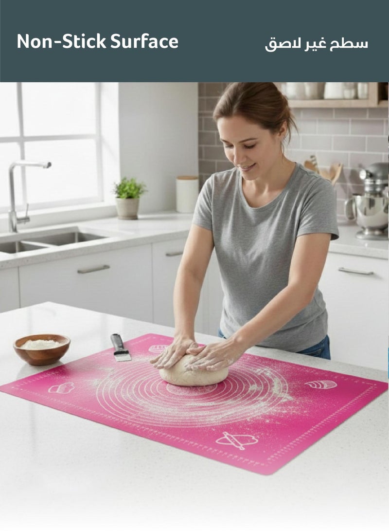 REST Silicone Baking Mat for Pastry Rolling Dough with Measurements, Liner Heat Resistance Table Placemat Pad Pastry Board, Non-stick and Non Slip Table Sheet Baking Supplies for Bake Pizza Cake 60x40cm Pink - Image 2